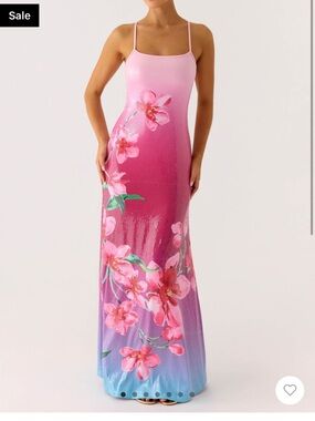 Peppermint Pink to Lavender Ombre Floral Maxi Slip Dress